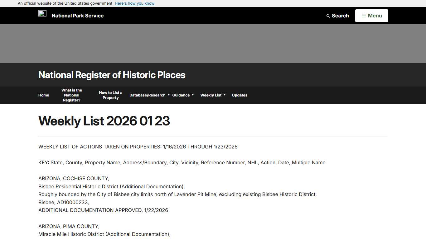 Weekly List 2026 01 23 - National Register of Historic Places (U.S. National Park Service)